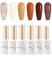 Gellen Gel Nail Polish Set, 6 Colors Fall Winter Gel Polish Set Caramel Neutral Beige Glitter Bro...