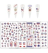 8 Sheets 4th of July Nail Stickers American Flag Independence Day Nail Art Stickers 3D Self-Adhes...