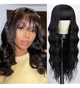 Body Wave Wigs With Bangs Human Hair For Black Women 16Inch None Lace Front Wigs 150% Density Bra...