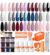 Modelones Dip Powder Nail Kit, 20 Colors Pink Blue Black White Nude Grey Dipping Powder Starter S...