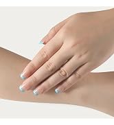 Stbisen French Press On Nails Short, Square Fake Nails with Light Blue French Tips Design, Glossy...