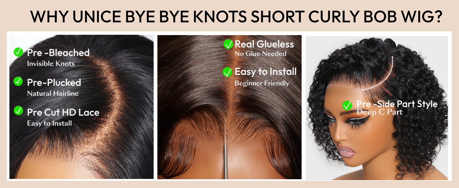 unice short curly bob wigs human hair glueless wigs human hair pre plucked pre cut wear go c part
