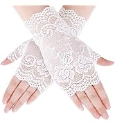 yefiuo Fingerless Lace Gloves White Wrist Hand Sleeve Lace Elastic Bracelet for Wedding,Tea Party...