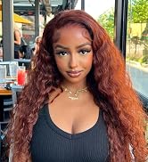 Aveiyce Reddish Brown Deep Wave Lace Front Wigs Human Hair Auburn Colored 13x4 HD Transparent Lac...