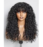 GORGIUS Veralux Blend Shaggy Haircuts Natural Black Curly Wig with Bangs Crafted with Style-Archi...