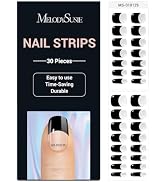 MelodySusie Semi Cured Gel Nail Strips (Black French Tip) - Gel Nail Stickers Work with UV Light,...
