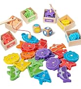 Smartwo Montessori Toys for Toddlers 1-3,Wooden Magnetic Fishing Game Educational Shape & Color S...