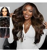 KLAIYI Ombre Brown V Part Wig Body Wave Human Hair Upgrade U Part Wig with Dark Roots Glueless Ch...