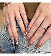 MISUD Press on Nails - Long Stiletto Fake Nails with Cheetah French Tip, Acrylic Fall Leopard Des...