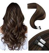 Moresoo Brown Itip Hair Extensions balayage Darkest Brown I Tip Hair Extensions Human Hair for Wo...