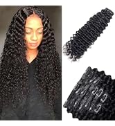 Seamless Clip in Hair Extensions Human Hair Deep Wave Clip ins for Black Women 8Pcs Brazilian Vir...
