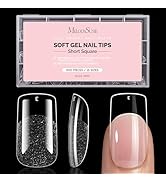 MelodySusie Short Square Nail Tips - 600Pcs Clear Acrylic, Half Matte Full Cover Press on Nails f...