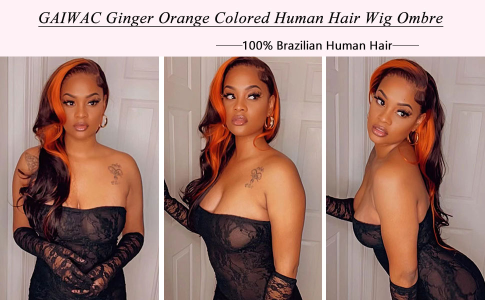 Ginger Orange Colored Human Hair Wig Ombre