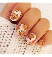 Fall Maple Press on Nails 24 Pcs Fallen Leaves False Nails Glossy Yellow Maple Leaves Acrylic Fak...