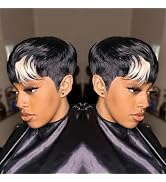 PurpleSexy Pixie Cut Human Hair Wigs for Black Women 1b/613 Blonde Color Daily Use Color Chic Ele...