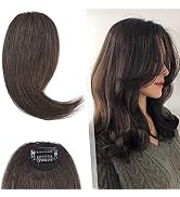 Hairro Clip in Wave Side Bangs Extensions, 100% Human Hair 2 PCS Clip on Middle Part French Bangs...