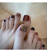 Leopard Press on Toe Nails Short Square Glue on Toenails with Cat Eye Design Full Cover Black Fak...
