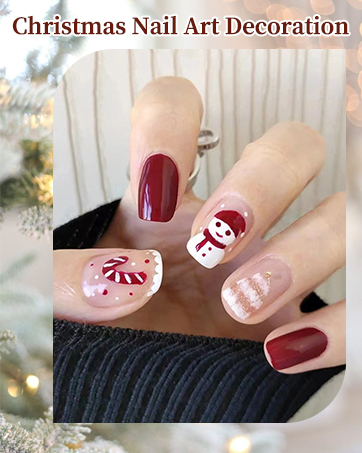 Christmas Red Press on Nails Short Square, Santa Claus Fake Nails