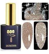 YTD Likomey Reflective Glitter Gel Nail Polish,15ml Champagne Gold Flash Diamond Shimmer Nails Ge...