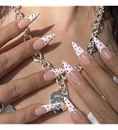 MISUD Press on Nails - Long Stiletto Fake Nails with Polka Dot, Acrylic White French Tip Design 2...