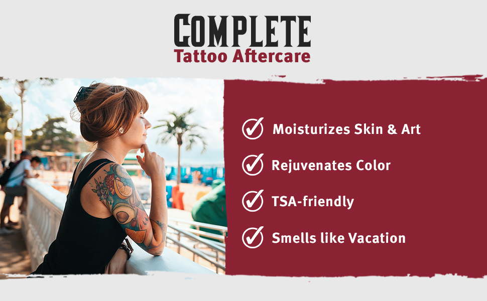 Hustle Butter Tattoo aftercare cream rejuvenates color, moisturizes skin, and smells tropical