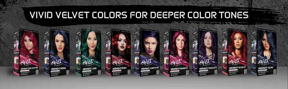 Vivid Velvet colors for deeper color tones complete midnight collections kit in a row
