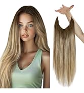 Sunny Wire Hair Extensions Real Human Hair Ombre Medium Brown Mix Platinum Blonde Fishing Line Ha...