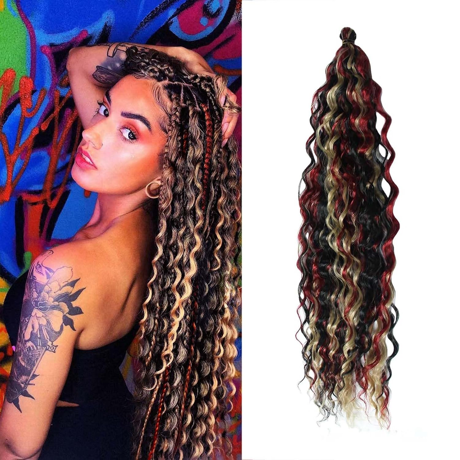 Deep wavy Crochet Hair 22inch 3 Packs Deep Twist Braiding Crochet Synthetic Hair Extension (22 inch, 1B)