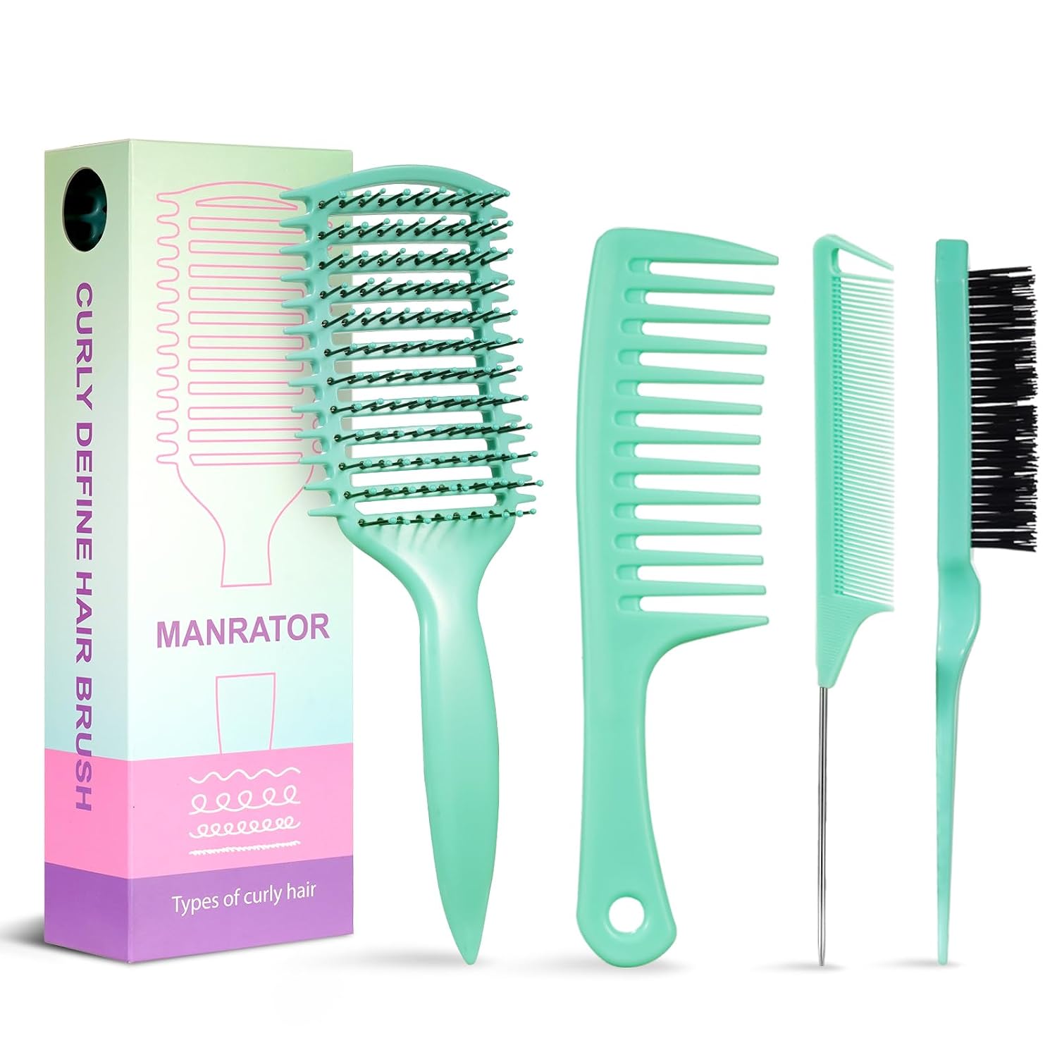 Detangling and Defining Green Curly Hair Brush and Curl Comb 2024 Model