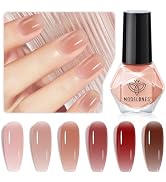 modelones Jelly Nail Polish of 6 Colors Sheer Nude Mini Nail Polish Set Natural Jelly Red Pink Br...