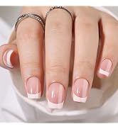 Puyokinm French Tip Press On Nails - 32pcs White, Nude, Pink Gel False Nails - Square Shape - Ful...