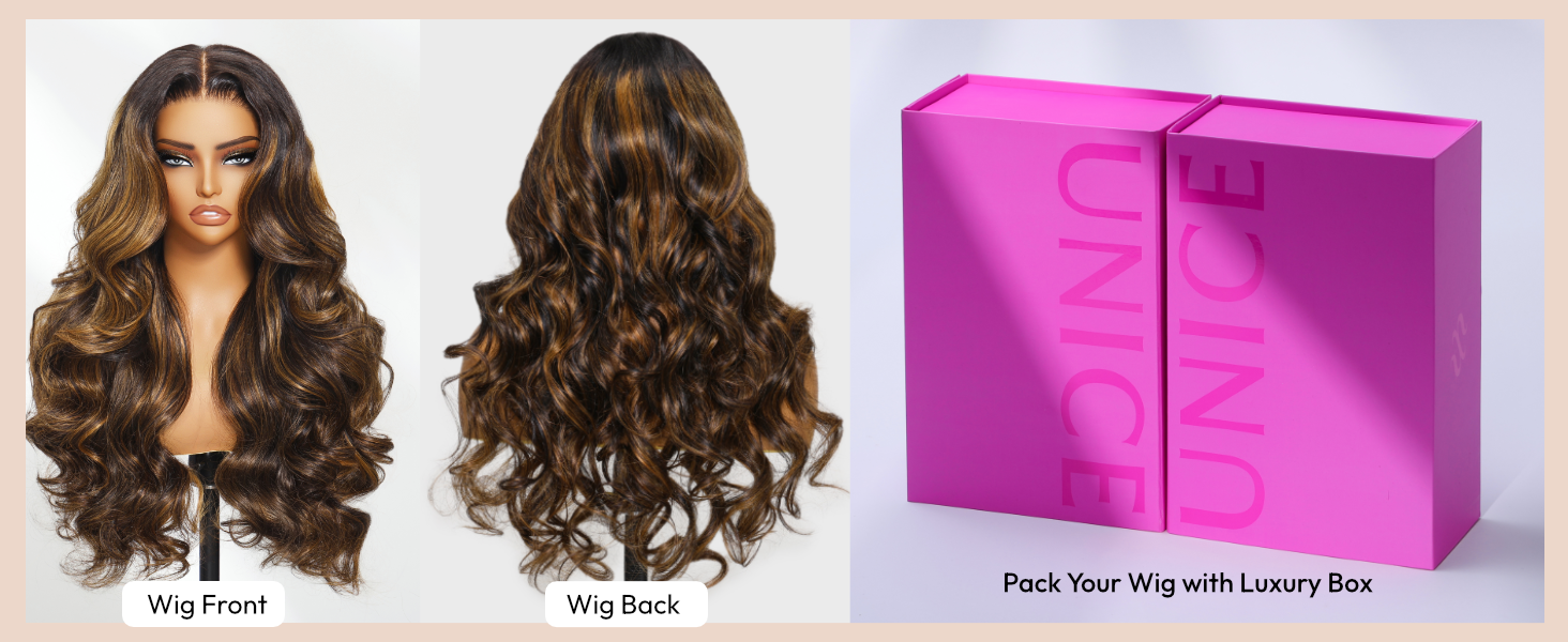 unice wear go ombre brown balayage body wave pre cut hd lace front wigs human hair for women wigs