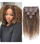 Curly Clip In Hair Extensions Real Human Hair Clip Ins Balayage Chocolate Brown to Caramel Blonde...
