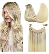 GOO GOO Wire Hair Extensions Human Hair, 17/22/60 Ash Blonde with Golden Blonde and Platinum Blon...