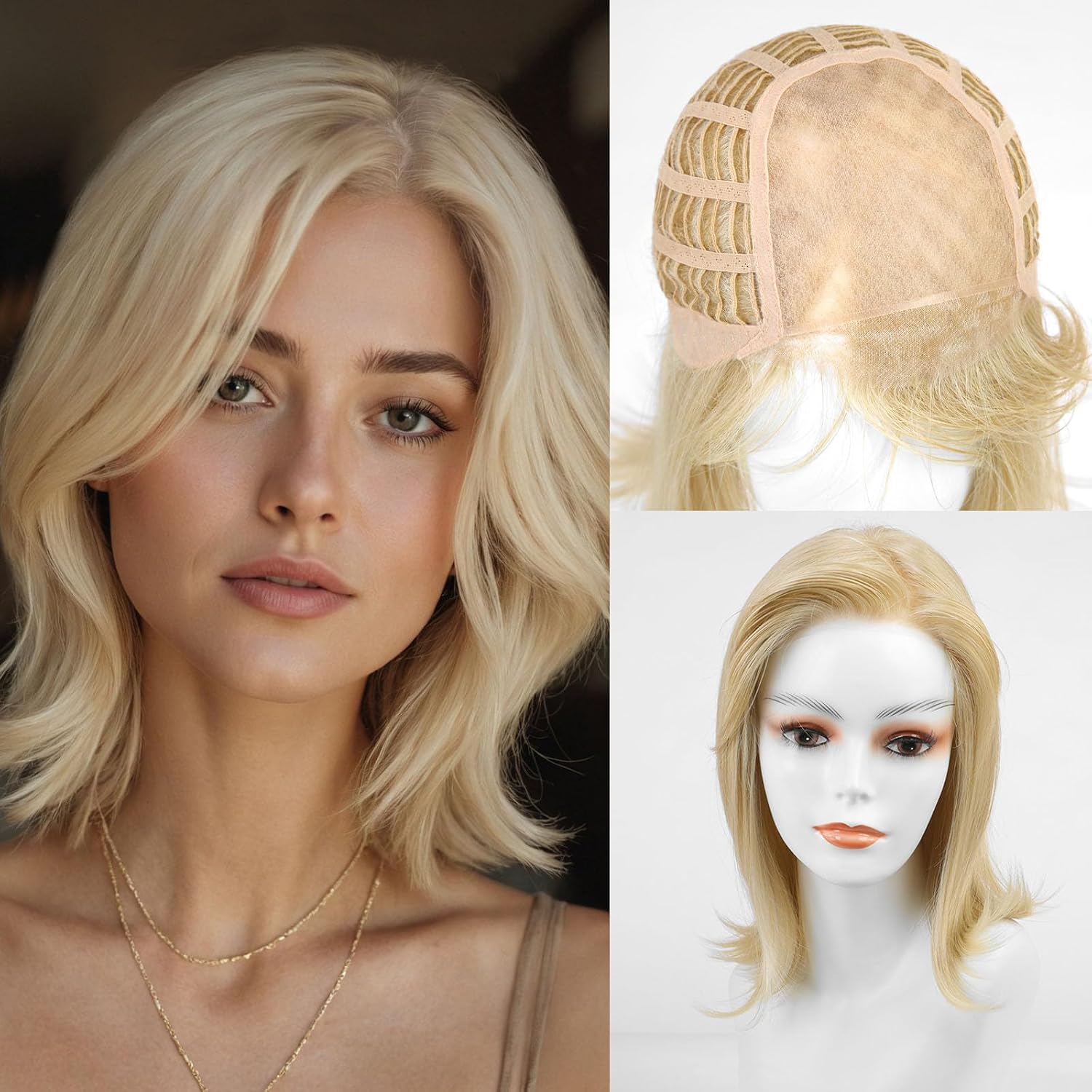 DWY Mono Top Lace Front Wig for White Women,Blonde Glueless Wigs for Women,Heat Resistant Futura Synthetic Hair Straight Layered Wig with Bangs(14IN)