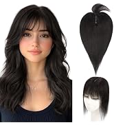 Hairro Human Hair Topper with Wispy Bangs, Clips on 360° 3D Cover Real Hairpieces Lightweight, 2....