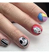 Halloween Press on Nails Short Square MABKJLF Fake Nails Full Cover Nightmare Before Christmas Na...