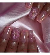 BABALAL Acrylic Press on Nails Medium - Square Fake Nails, French Tip Glue on Nails Orange & Pink...