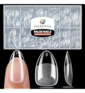 Short Almond Nail Tips, 240pcs Soft Gel X Nail Tips Pre-Shaped Acrylic Fake Nails, Half Matte Ful...