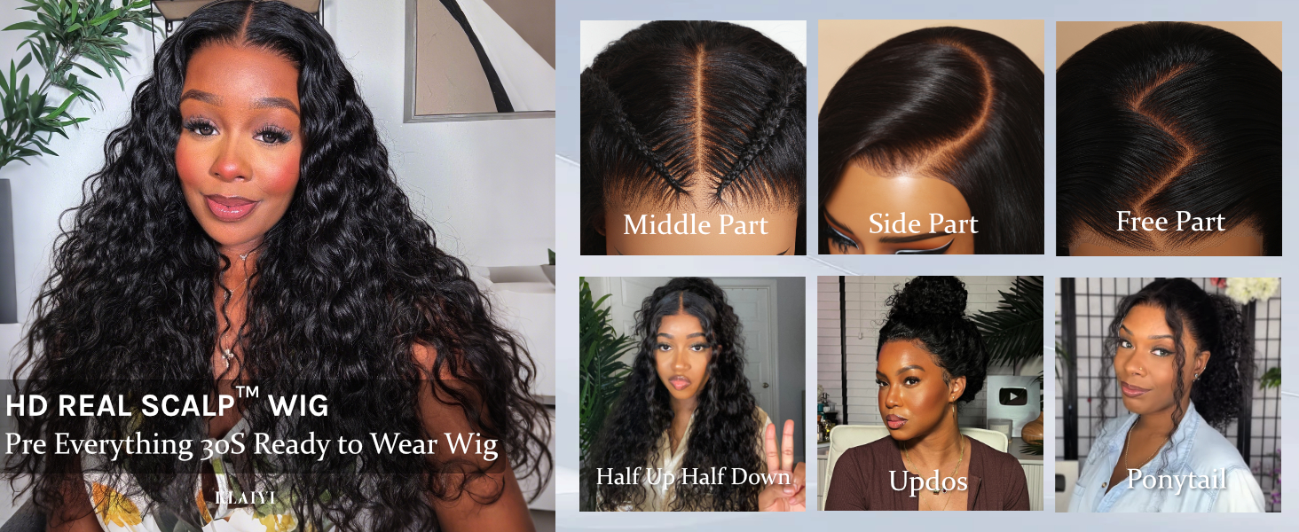 klaiyi glueless ha real scalp water wave wig human hair