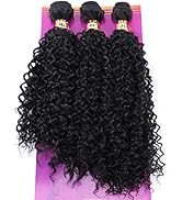 Kinky Curly Synthetic Hair Weave 3 Bundles 16 18 20 Inches Black Synthetic Hair Weft Extensions H...