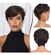 RUWISS Pixie Cut Wig Human Hair – Short Wigs for Black Women with Bangs, Natural Layered Wavy Wig...