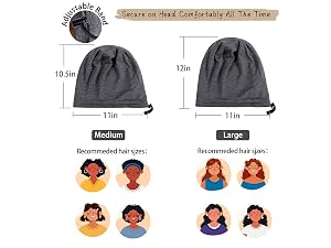 Silk Satin Bonnet Hair Wrap for Sleeping, 2 Pcs Adjustable Bonnets for Women