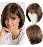 RENERSHOW Short Brown Bob Wigs for Women Brown Mixed Blonde Synthetic Wig with Bangs 10inch Avera...