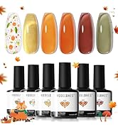 modelones Gel Nail Polish Set, 6 Fall Colors Halloween Wine Brown Orange Green Jelly Gel Polish Y...