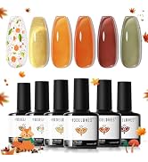 modelones Gel Nail Polish Set, 6 Fall Colors Halloween Wine Brown Orange Green Jelly Gel Polish Y...