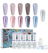 CHARMACY Nail Gel Polish Set 6PCS, Chrome Liquid Nail Powder Silver Metallic Mirror Effect, Blue ...