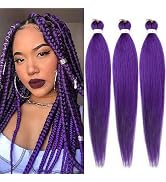 Purple Braiding Hair Pre stretched 26 Inch 3 Packs Kanekalon Pre-stretched Braiding Hair EZ Braid...