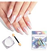 MelodySusie White Chrome Nail Powder for Gel Nails,Pearl Powder Mirror Effect Pigment Pearlescent...