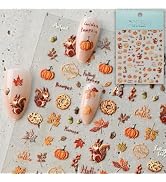 CESTSIREN Fall Squirrel Nail Art Stickers, Maple Leaves Nail Decals, Self-Adhesive,Autumn Nail Ac...